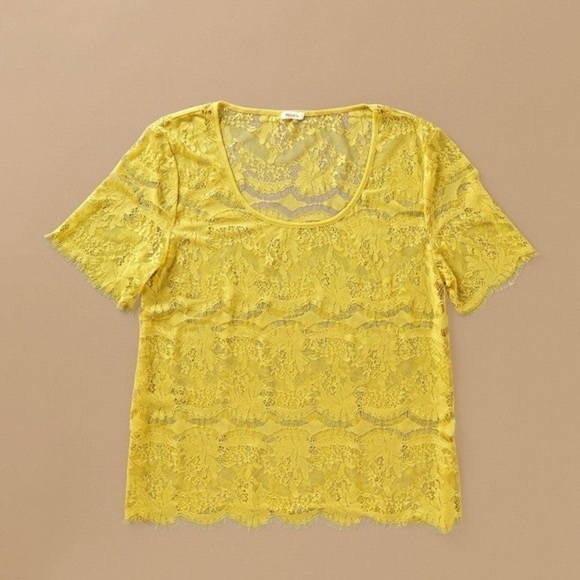 Fossil Lace Ruffle Floral Top Women Small Scalloped Boho Y2K Cottage Mustard - Picture 7 of 9